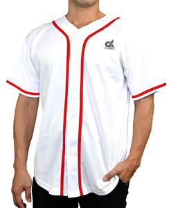 Camiseta de Béisbol Blanca Personalizada 2025 con Mangas Azules con Ribete, Uniforme de Equipo con Botones, Nombre y Número Personalizados, Estilo Profesional, Venta al Por Mayor - Product Image 5