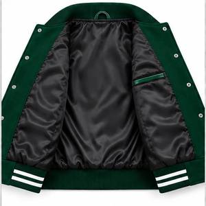 Veste universitaire verte pour homme, manches en cuir PU, décontractée, col rabattu, coupe classique, simple boutonnage, couleur unie, pour l'automne - Product Image 4