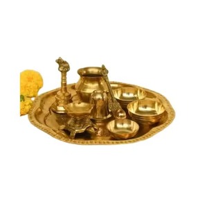 Plato de Pooja de Latón de Lujo, Diseño Antiguo, Estilo Elegante, Plato para Rituales de Templo, Decoración para Festivales - Product Image 1