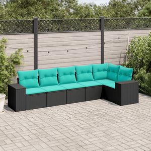 Set di divani da giardino in polyrattan nero da 6 pezzi con cuscini, mobili da esterno - Product Image 1