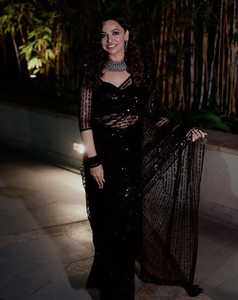 Sari Negro de Diseño Indio para Mujer, Ropa de Fiesta, Moda Étnica, Último Modelo Exclusivo Premium, Mono Net Sari de Secado Rápido - Product Image 4
