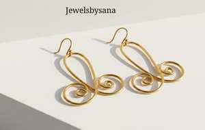 ต่างหูห้อยทรงระฆังชุบทองเหลืองทำมือ Jewelsha Golden Spiral Elegance ดีไซน์ทันสมัย - Product Image 2