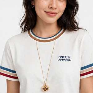 ONETEN APPAREL Women's <b>White</b> Striped Trim Crew Neck Short Sleeve <b>T</b>-<b>Shirt</b> Letter Print Casual Loose <b>Crop</b> Jersey Comfortable Top - Product Image 4