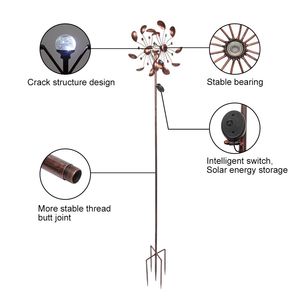 Girandola Cinetica a Sfera di Vetro a Energia Solare a Doppia Direzione con Illuminazione LED, Sculture Eoliche per Patio, Ornamenti Decorativi da Giardino in PC - Product Image 5