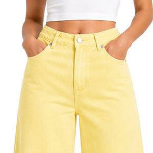 Pantalones Anchos de Mezclilla para Mujer, Color Amarillo Pastel, Bordados con Flores, Cintura Alta, Estilo Palazzo, Personalizables con Etiqueta Privada, Moda Casual - Product Image 5