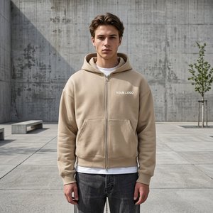 Vente en gros de sweats à capuche surdimensionnés pour hommes, en tissu French Terry 500GSM, à double fermeture éclair, imprimés numériquement, style streetwear boxy - Product Image 2