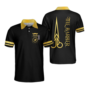 เสื้อเชิ้ตพรีเมียมบาร์เบอร์ แบล็คโกลด์ สำหรับผู้ชาย แขนสั้น ลำลอง พิมพ์ลาย ทรงปกติ แต่งขอบตัดกัน ผ้าโพลีเอสเตอร์ 100% แห้งเร็ว - Product Image 1