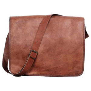 Sac messager pour ordinateur portable en cuir marron vintage Hunter unisexe - Product Image 1