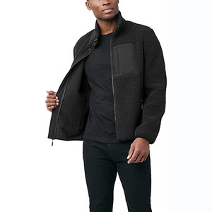ELEGANT CORPORATION <b>Men's</b> <b>Black</b> <b>Fleece</b> Pullover Stand Collar Casual <b>Jacket</b> Regular Fit Winter Wear Breathable Knitted Polyester - Product Image 5
