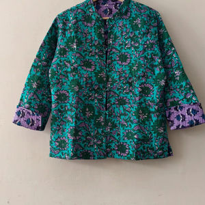 Chaqueta Acolchada Verde para Mujer con Estampado Floral Indio, Bordado y Diseño Ecológico Transpirable, Precio de Fábrica, Gran Venta - Product Image 1