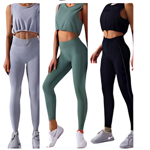 Gym Wear <b>Women</b> Activewear Workout Clothes Plus Modest High Solid 2 Set XL Seamless Leggings Shorts Sports Bra Tank <b>Top</b> Front - Product Image 2