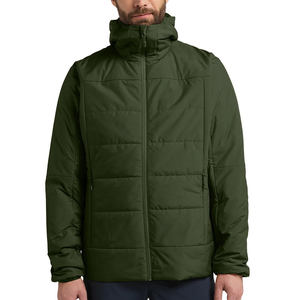 Blouson matelassé vert à capuche pour homme, col montant, fermeture éclair frontale, coupe-vent, décontracté, hiver, rembourrage épais en polyester - Product Image 1