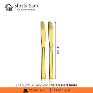 Couteaux à dîner en acier inoxydable avec revêtement PVD or, ensemble de couverts Lotus Plain - Product Image 2