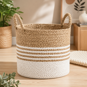 Cesta de yute de lujo, cesta decorativa para almacenamiento, cesta de diseño, cesta de almacenamiento premium para el hogar moderno - Product Image 1