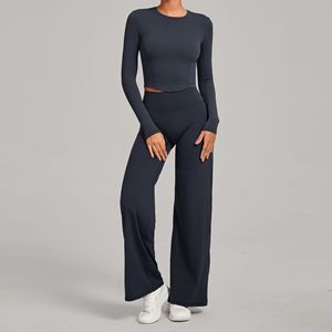Conjunto de Yoga de Manga Larga de 2 Piezas, Top Corto para Gimnasio, Pantalones de Cintura Alta con Corte Acampanado, Leggings Transpirables, Conjunto Deportivo para Gimnasio, Ropa Deportiva - Product Image 4