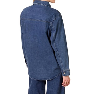 New Style Women's Blue Denim <b>Jacket</b> with Solid Pattern Turn-Down Collar Woven Fabric Button Closure Long Length Pockets - Product Image 2