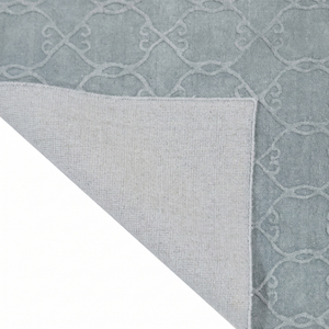 Tapis DECORDEC en laine bleu gris doux, motif treillis géométrique texturé, antidérapant, écologique, à poils moyens pour salon - Product Image 6