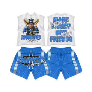 <b>Men</b> and Women <b>Summer</b> Casual Knitted Cotton T-Shirt Shorts 2-Piece Set Breathable Sportswear Streetwear Outfit - Product Image 1