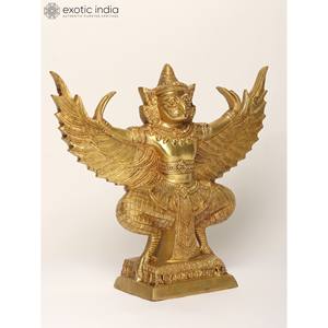 Sculpture en laiton Garuda Dev de 14 pouces de Vahana Lord Vishnu pour la décoration intérieure, les cadeaux et le temple fabriqués en Inde - Product Image 3