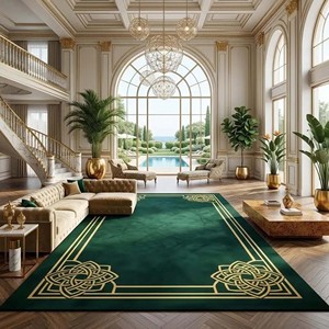 Alfombra Moderna Verde con Borde Festoneado, Alfombra Decorativa de Lana Hecha a Mano para Sala de Estar, Dormitorio, Alfombra de Lujo - Product Image 1