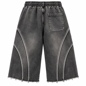 Shorts longs personnalisés 3/4 |   Shorts en molleton français délavé et usé, style streetwear |   Fabricant de vêtements en marque privée OEM/ODM - Product Image 2
