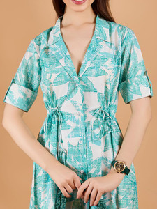 Vestidos de Fiesta y Boda para Mujer al por Mayor, Diseño Midi Formal, Corte en A, Georgette, Azul Turquesa con Estampado Floral, Último Diseño en Oferta - Product Image 3