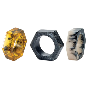 Anneaux de serviette en résine, géométriques, multicolores et design, accessoires de table, 5 cm, style résine époxy. - Product Image 1