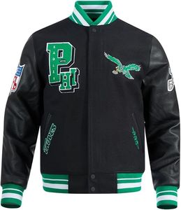Full Embroidered Varsity Jacket Men's Black Green PU Leather Sleeve Letter P Patch Eagle Design Preppy Style - Product Image 1