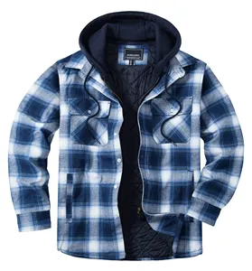 Unisex Canvas Wind Breaker <b>Jacket</b> with Removable Hood Plaid Winter Thick Hoodie Stand Collar Streetwear - Product Image 5
