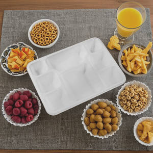 Assiette de bagasse de canne à sucre compostable écologique à 8 compartiments vaisselle à emporter biodégradable et durable pour les déjeuners scolaires - Product Image 2