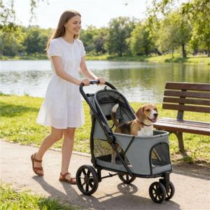 Poussette pour animaux de compagnie grise facile à transporter, poussette pour chien pratique pour les voyages - Product Image 1