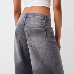 Jean gris délavé pour femme, coupe large, taille haute, style vintage, ample, streetwear - Product Image 3