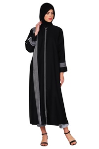Abaya noire pour femmes, longueur maxi, coupe ample, manches trois quarts, motif géométrique, tenue modeste pour tous les jours, style Moyen-Orient, polyester - Product Image 2