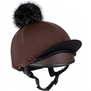 Housse de casque d'équitation pour saut d'obstacles en fausse fourrure avec pompon, extensible, pour concours d'équitation, en soie - Product Image 1