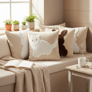 Juego de Fundas de Almohada Decorativas con Siluetas de Animales SOGA de 45 cm, 6 Piezas, Almohadas Decorativas Blancas con Diseño de Conejito y Gato - Product Image 1