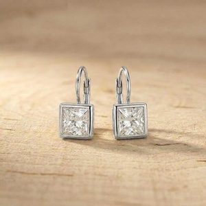Exquisite Women <b>Drop</b> Earring Showcasing 2CT Per Pair Princess Cut Lab Grown Diamonds Set In 10K 14K 18K Solid Gold Fine Jewelry - Product Image 1