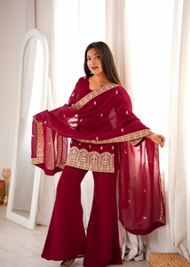<b>Women</b> Embroidered sarar <b>suit</b> With Dupatta Heavy Faux Georgette Party Outfita - Product Image 3