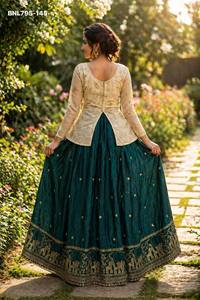 Best Quality Fancy <b>Silk</b> with Pipe-Zari Embroidered Butti & Border work Lehenga & White Front-Slit Short <b>Kurta</b> Set Woman Fashion - Product Image 6