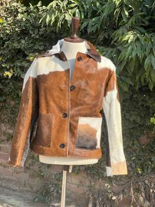 <b>Men's</b> Genuine Cowhide Leather <b>Jacket</b> Brown <b>White</b> Cow Print Western Ranch Coat Custom Wholesale Unisex Eco-Friendly Windproof - Product Image 1