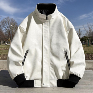 OEM Service Customized Logo <b>Men</b> Winter High Street Bomber <b>Jacket</b> Casual Windbreaker Fashionable Genuine <b>Leather</b> Stand Collar Bir - Product Image 4