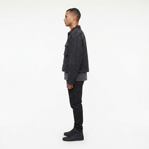 Blouson en jean ciré pour homme 100% coton délavé à la pierre, selvedge japonais brut, coupe oversize courte, style cyber streetwear, personnalisable OEM - Product Image 3
