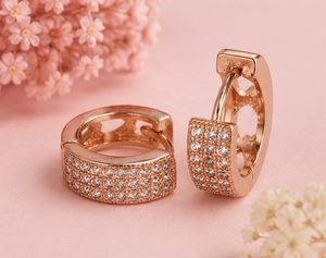 Boucles d'oreilles créoles Feuille d'inspiration naturelle avec Zircon Cubique, finition Or Rose, en Argent Sterling Tendance, Bijoux de Mode, Prix de Gros pour Mariage - Product Image 3