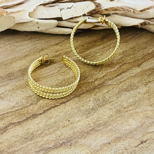 Nouvelle Arrivée Boucles d'Oreilles Créoles en Laiton Doré Torsadé pour Femme, Plaqué Or 18 carats, Bijoux Ethniques Chic en Métal Torsadé, Vente en Gros/OEM - Product Image 3