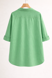 Blusa de Moda para Mujer Tallas Grandes, Casual, Holgada, con Botones, Manga Larga, Bloques de Color, Transpirable y Antiarrugas - Product Image 3