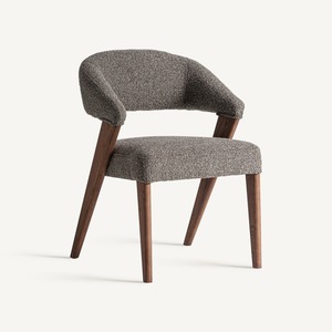 Silla de comedor minimalista moderna, silla de madera tapizada en boucle de lujo para muebles de hotel, villa o cafetería - Product Image 1
