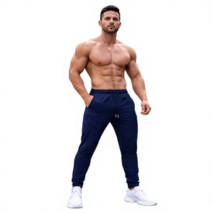 <b>Men's</b> <b>Navy</b> Blue Drawstring Sweatpants Mid Waist Regular Fit Polyester <b>Joggers</b> Casual Style Autumn Wear Pockets Plus Size - Product Image 1