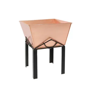 Copper <b>Square</b> Planter Pot with Black Metal Stand 12.5 Inch Drainage Hole Included Industrial Style Decorative <b>Vase</b> - Product Image 1
