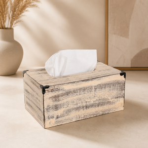<b>Rustic</b> Wooden Tissue Box Cover Vintage Whitewashed Finish Decorative Napkin Holder Durable Handmade Home <b>Office</b> Bathroom Decor - Product Image 1