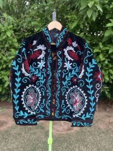 Chaqueta Bomber de Terciopelo para Mujer, Tejida a Mano con Diseño Floral, Forro de Algodón Bohemio Suzani, Estilo Étnico Vintage, Transpirable - Product Image 2