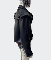 Blouson moto homme noir en cuir PU imperméable, col montant, fermeture à bouton unique, coupe ajustée, longueur standard, devant uni, hiver